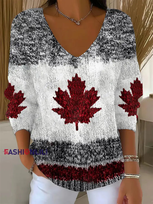 Women’s Canadian Maple Leaf Print Casual Top As picture / S