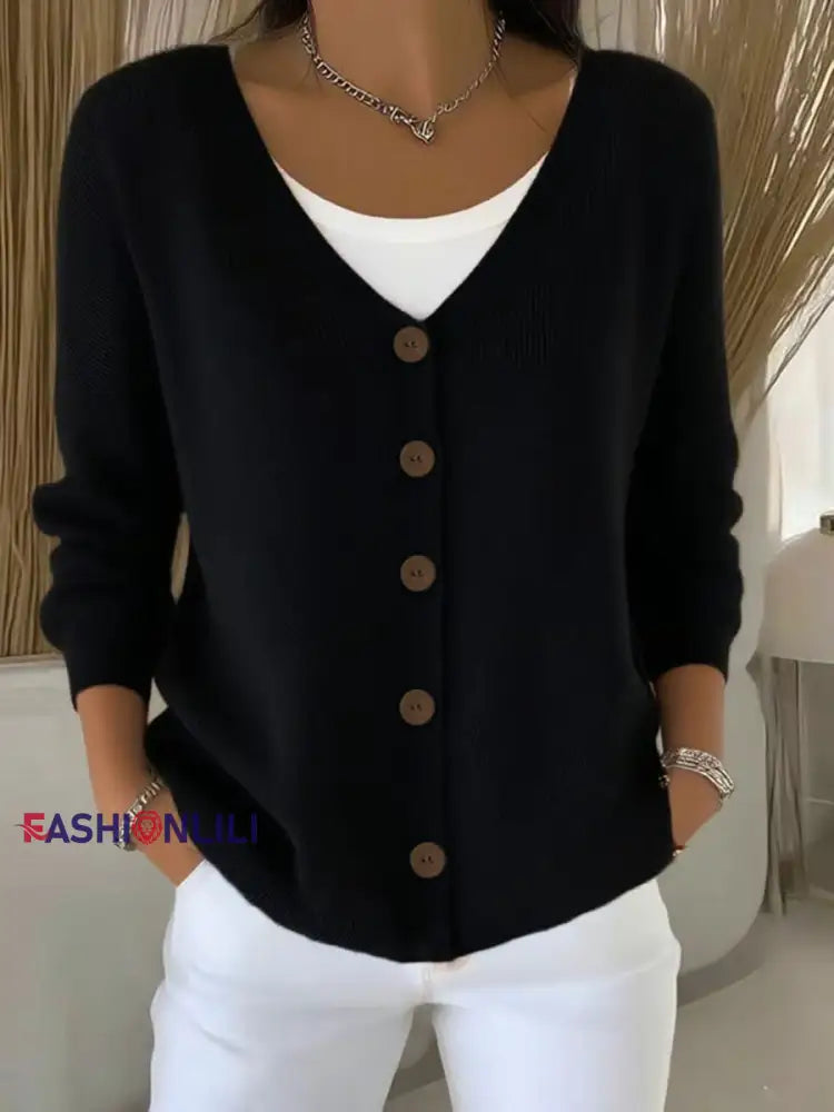 Women’s Casual Button Cardigan Black / S