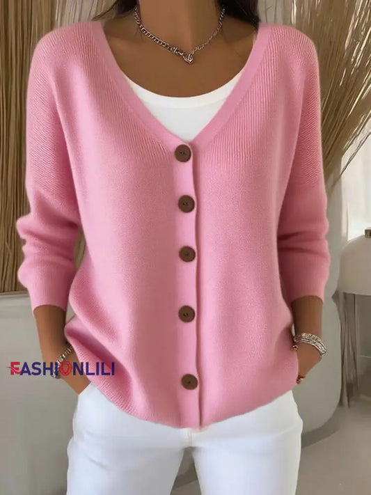 Women’s Casual Button Cardigan Pink / S