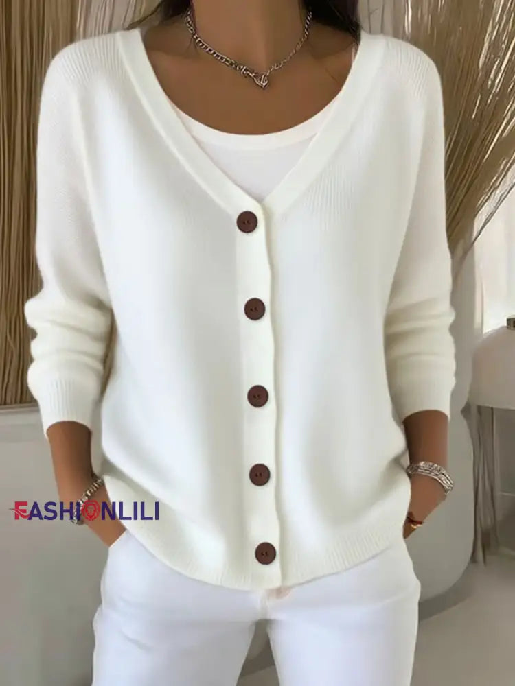 Women’s Casual Button Cardigan White / S