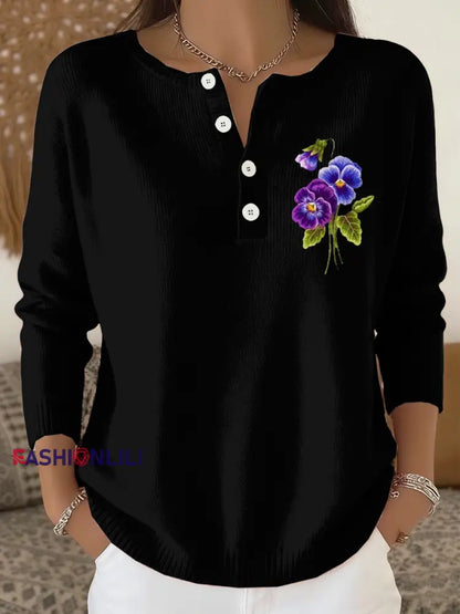 Women‘s Casual Purple Floral long-sleeve cardigan Black / S
