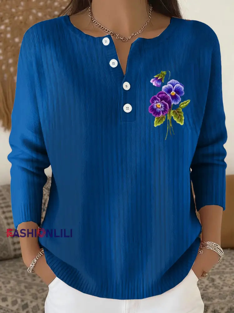 Women‘s Casual Purple Floral long-sleeve cardigan Blue / S