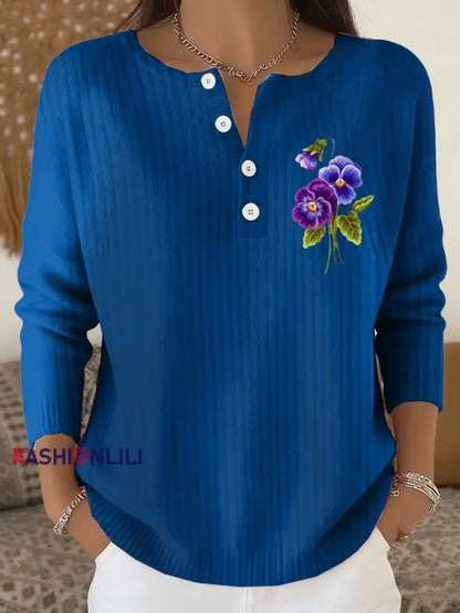 Women‘s Casual Purple Floral long-sleeve cardigan Blue / S