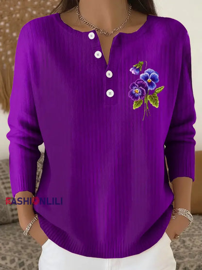 Women‘s Casual Purple Floral long-sleeve cardigan Deep Purple / S