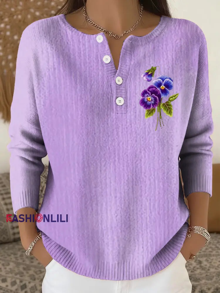 Women‘s Casual Purple Floral long-sleeve cardigan Light Purple / S