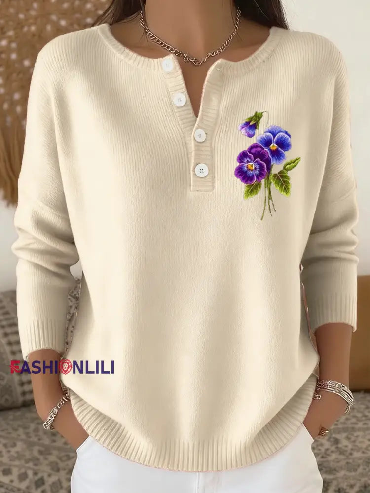 Women‘s Casual Purple Floral long-sleeve cardigan Off-White / S