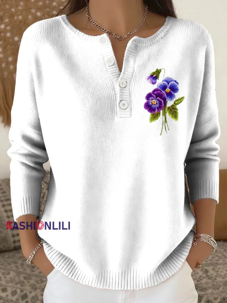 Women‘s Casual Purple Floral long-sleeve cardigan White / S