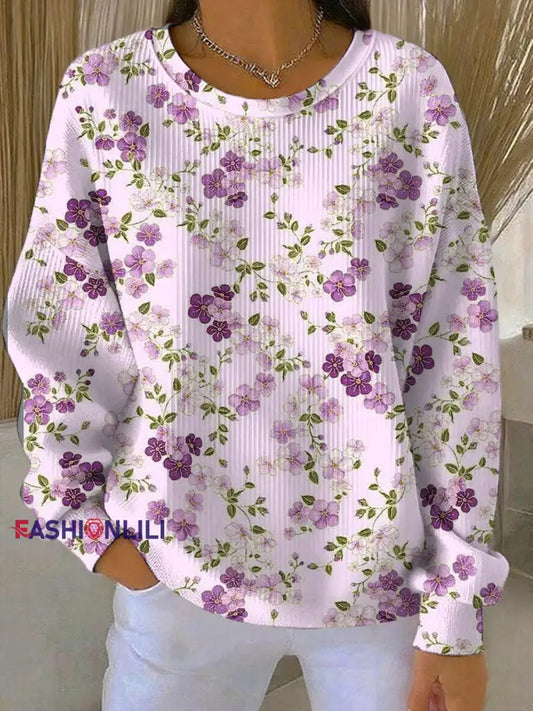 Women’s Casual Purple Floral Texture Thickened Sweatshirt Purple / S