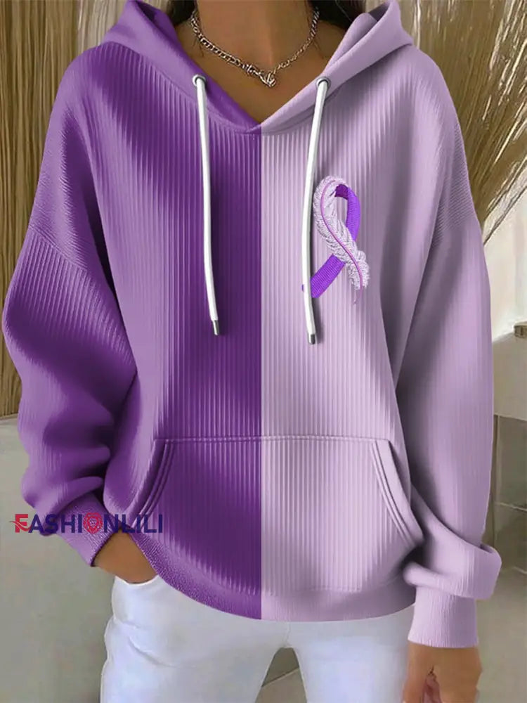 Women’s Casual Purple Hummingbird Textured Hoodie As picture / S