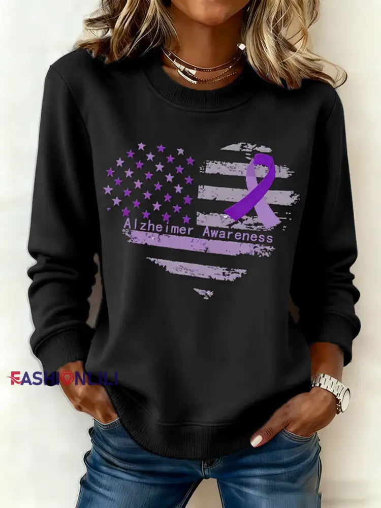 Women’s Casual Retro Alzheimer’s Awareness Sweatshirt Black / S