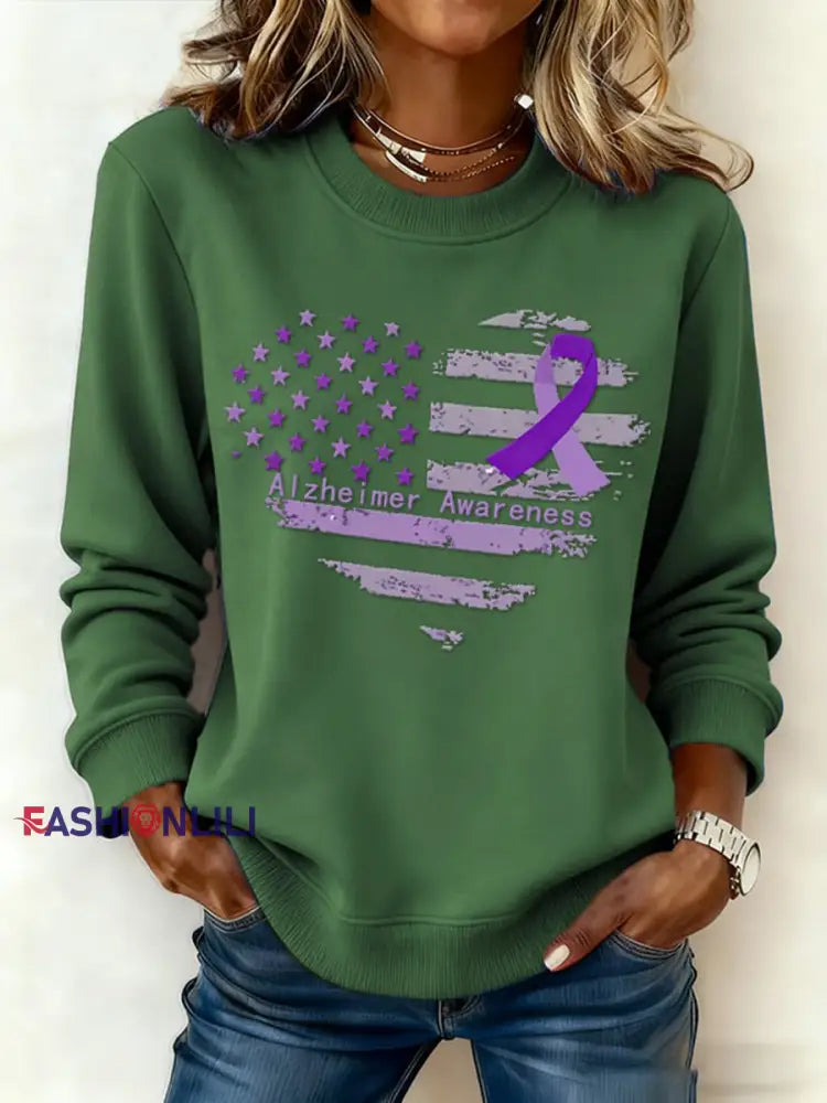 Women’s Casual Retro Alzheimer’s Awareness Sweatshirt Green / S