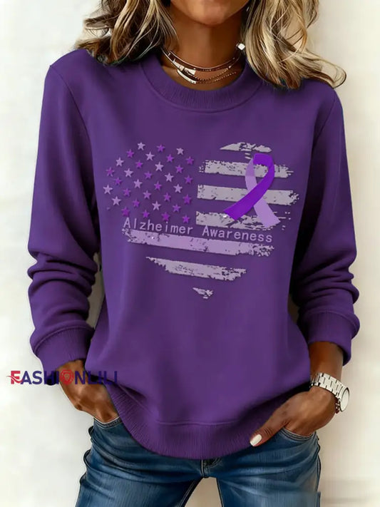 Women’s Casual Retro Alzheimer’s Awareness Sweatshirt Purple / S