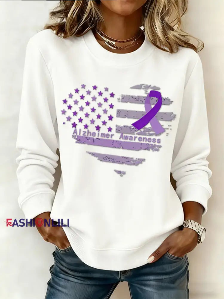 Women’s Casual Retro Alzheimer’s Awareness Sweatshirt White / S