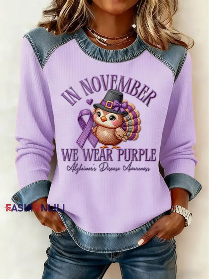 Women’s Casual Retro Style: Purple Waffle Knit Tops for November Light Purple / S