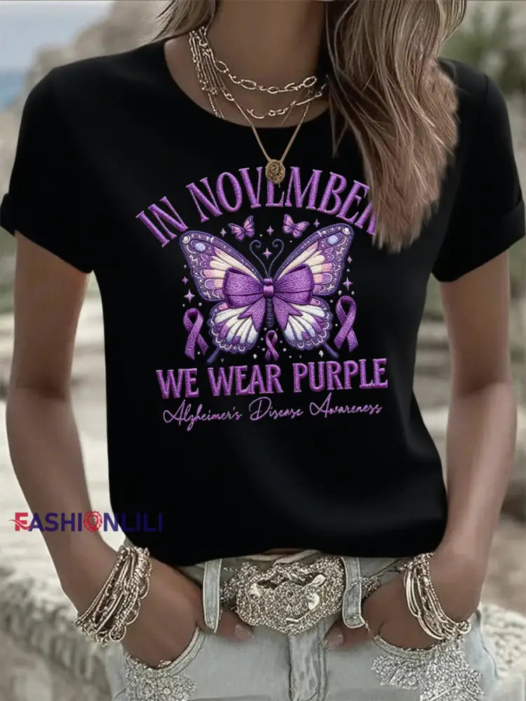 Women’s Casual Retro Style: We’re Wearing Purple T-Shirts in November Black / S