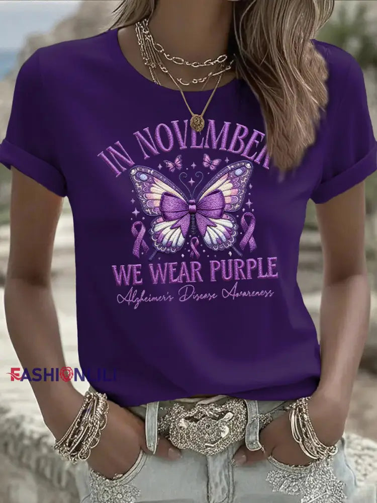 Women’s Casual Retro Style: We’re Wearing Purple T-Shirts in November Purple / S