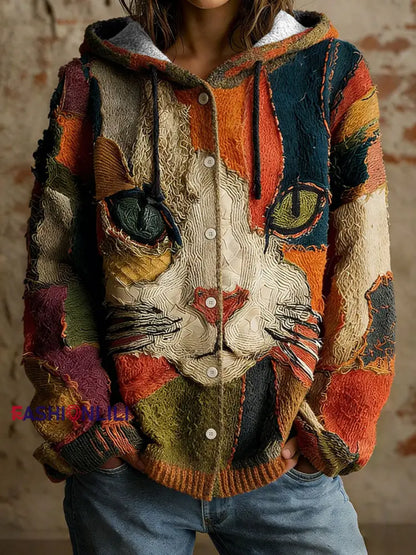 Women’s Cat Geometric Art Print Cardigans As picture / S