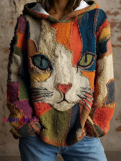 Women’s Cat Geometric Art Print Hoodies As picture / S