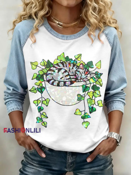 Women’s Cat Print Sweatshirts As picture / S