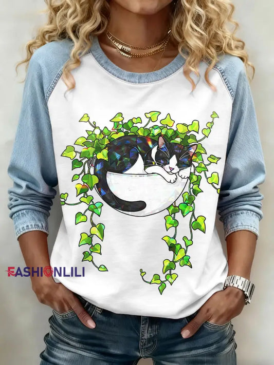 Women’s Cat Print Sweatshirts As picture / S