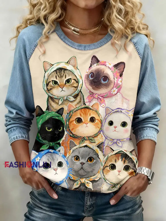 Women’s Cats Print Sweatshirts As picture / S