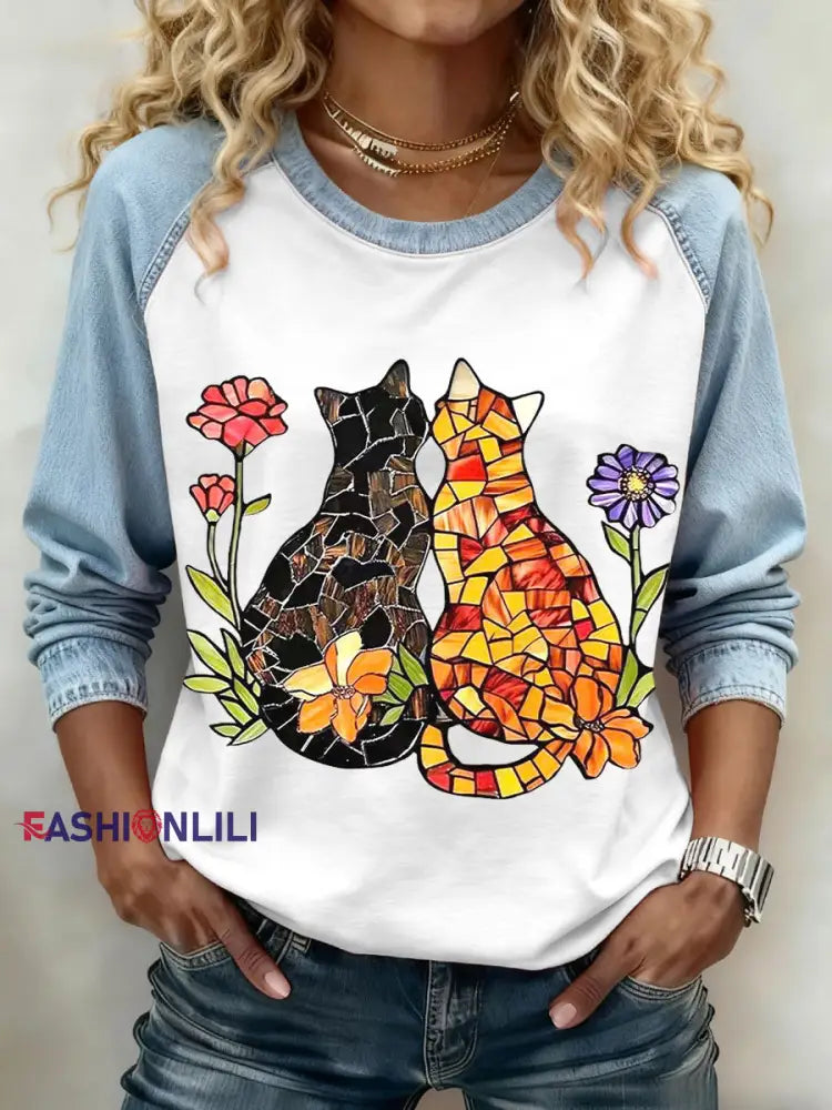 Women’s Cats Print Sweatshirts As picture / S