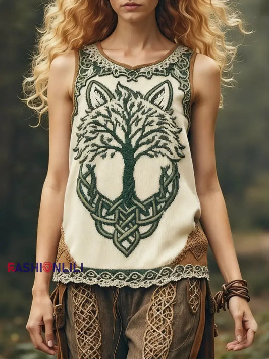 Women’s Celtic Knot Tree Of Life Crew Neck Tank Top Green / S
