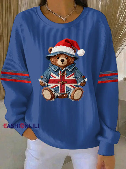 Women’s Christmas British Style Print Casual Sweatshirt Blue / S