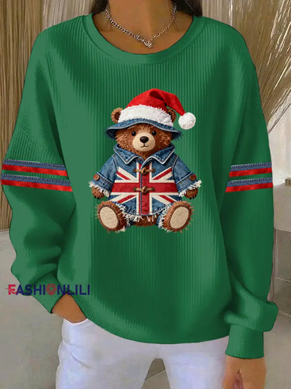 Women’s Christmas British Style Print Casual Sweatshirt Green / S