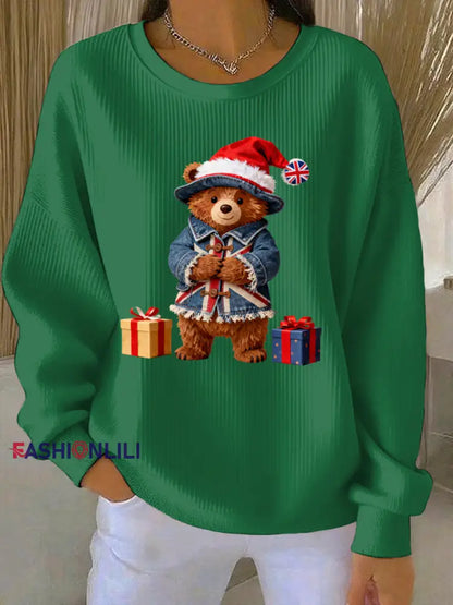 Women’s Christmas British Style Print Casual Sweatshirt Green / S