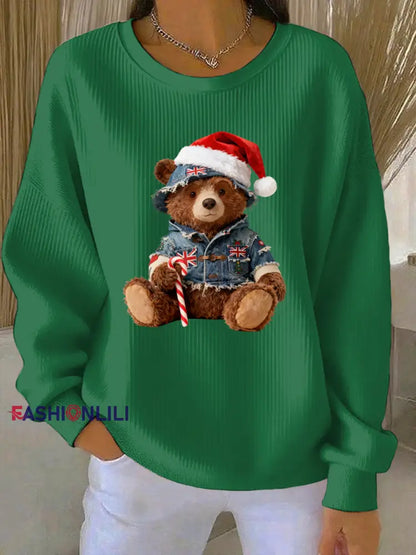 Women’s Christmas British Style Print Casual Sweatshirt Green / S