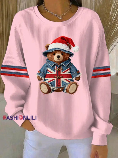 Women’s Christmas British Style Print Casual Sweatshirt Pink / S