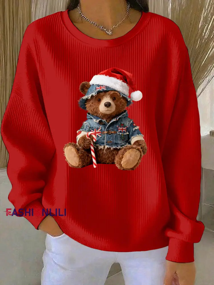 Women’s Christmas British Style Print Casual Sweatshirt Red / S