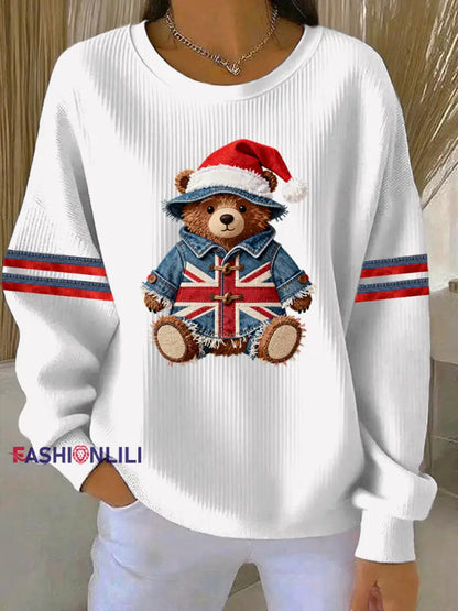 Women’s Christmas British Style Print Casual Sweatshirt White / S