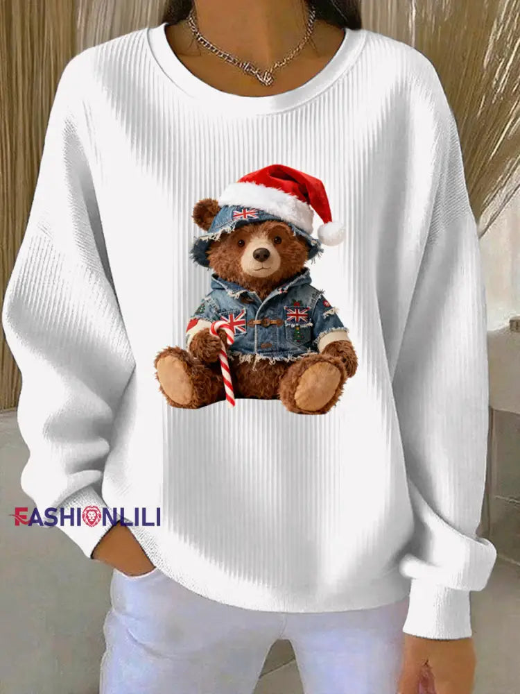 Women’s Christmas British Style Print Casual Sweatshirt White / S