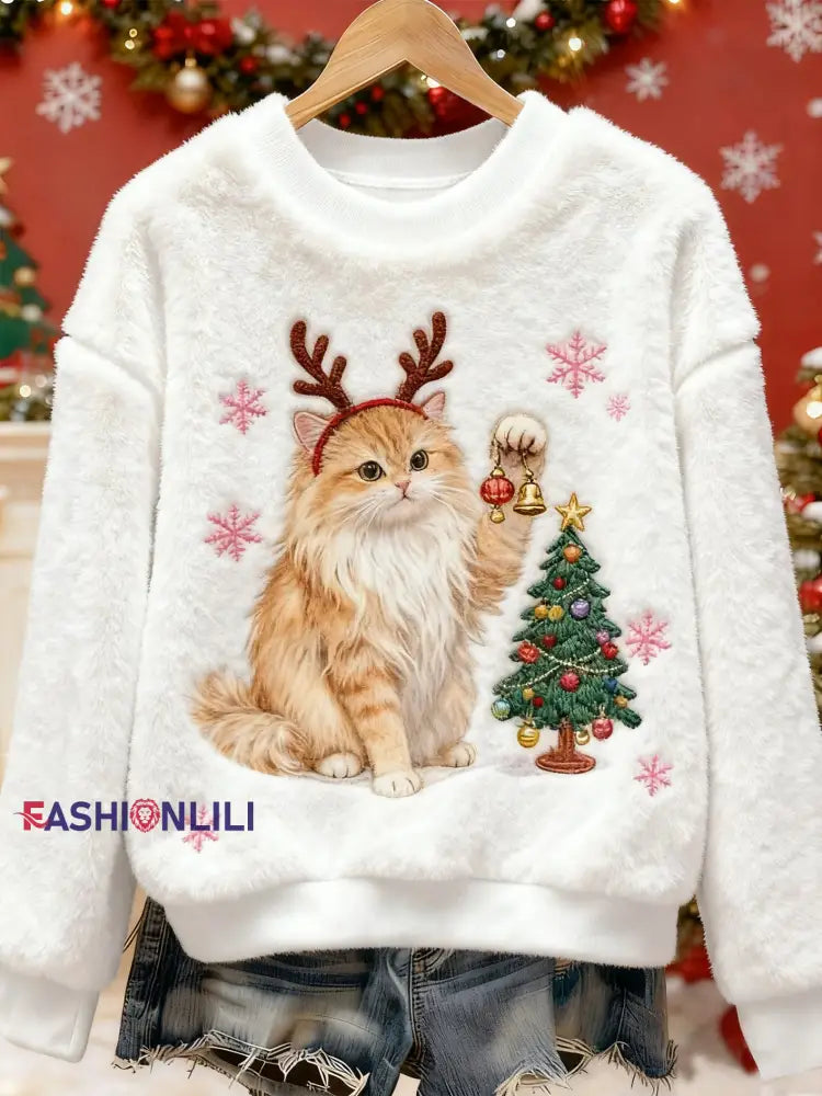Women’s Christmas Cute Animal Art Print Casual Flannel Sweater As picture / S