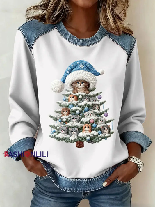 Women’s Christmas Pattern Patchwork Art Sweatshirt White / S