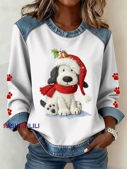 Women’s Christmas Pattern Patchwork Art Sweatshirt White / S