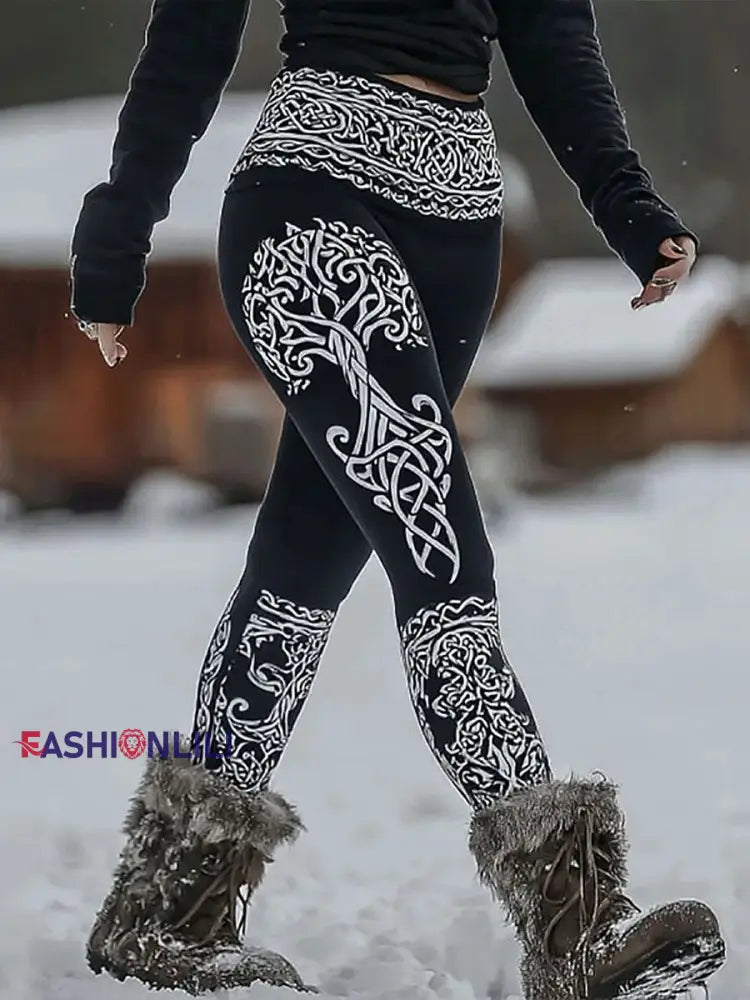 Women’s Clothing Viking Tree of Life Leggings Black / S
