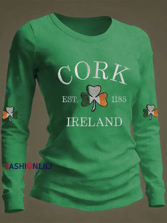 Women’s Cork Ireland Round Neck Long Sleeve T-shirt Green / S