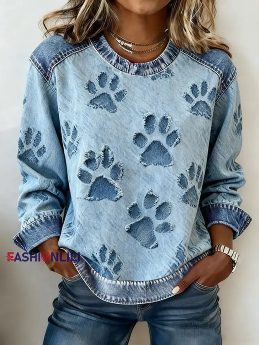 Women’s denim dog paw sweatshirt Blue / S