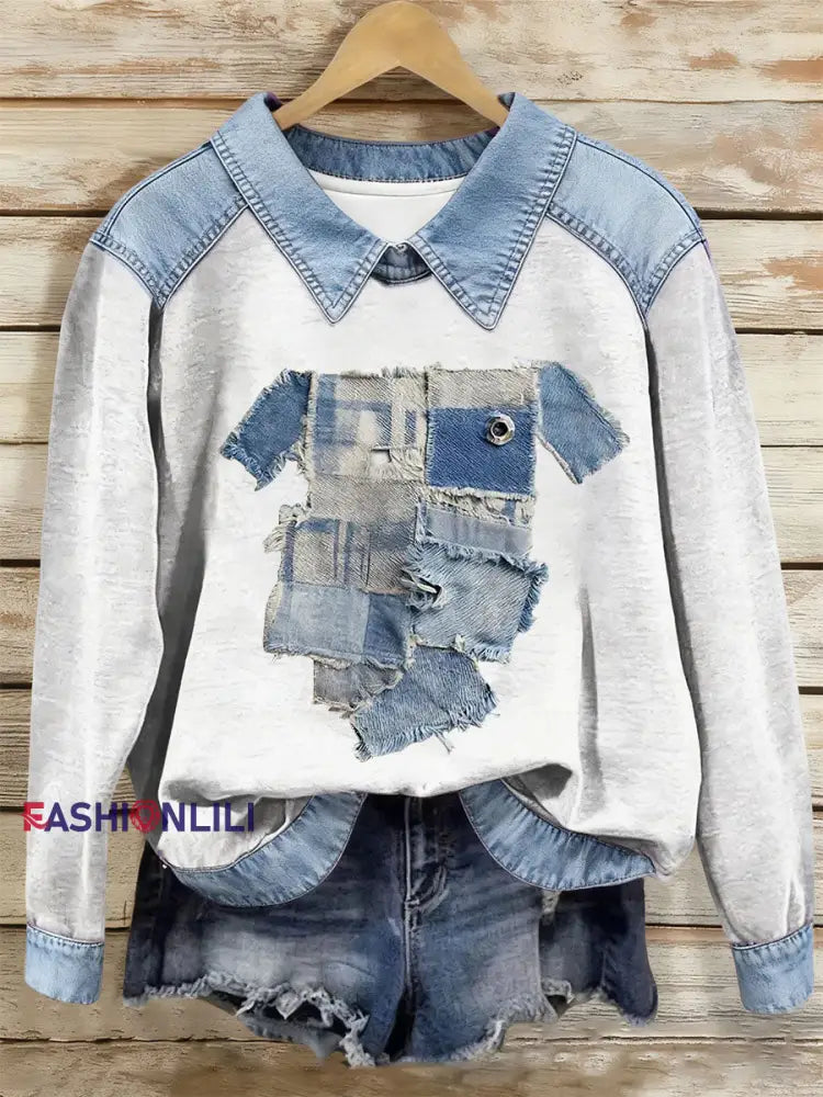 Women’s Dog Art Print Casual Top White / S