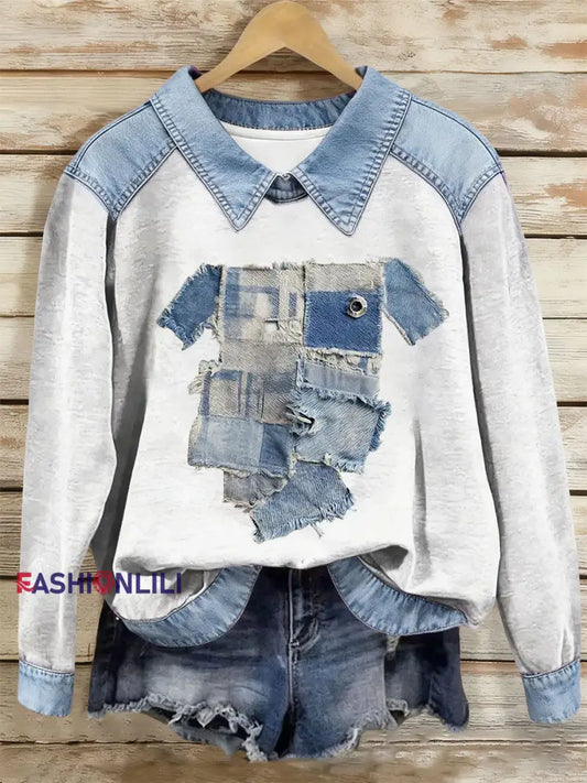 Women’s Dog Art Print Casual Top White / S