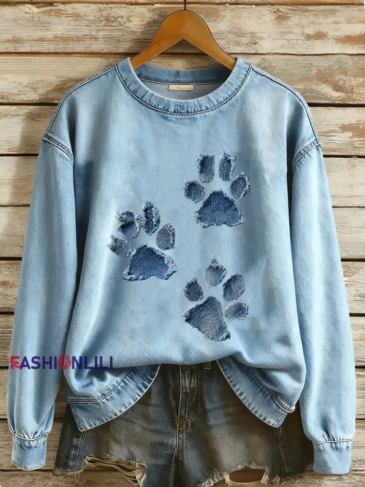 Women’s Dog Paw Sweatshirt Light Blue / S