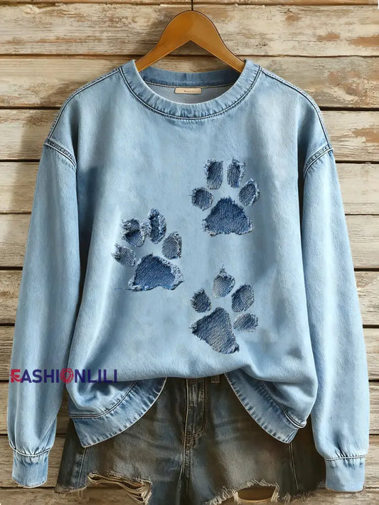 Women’s Dog Paw Sweatshirt Light Blue / S