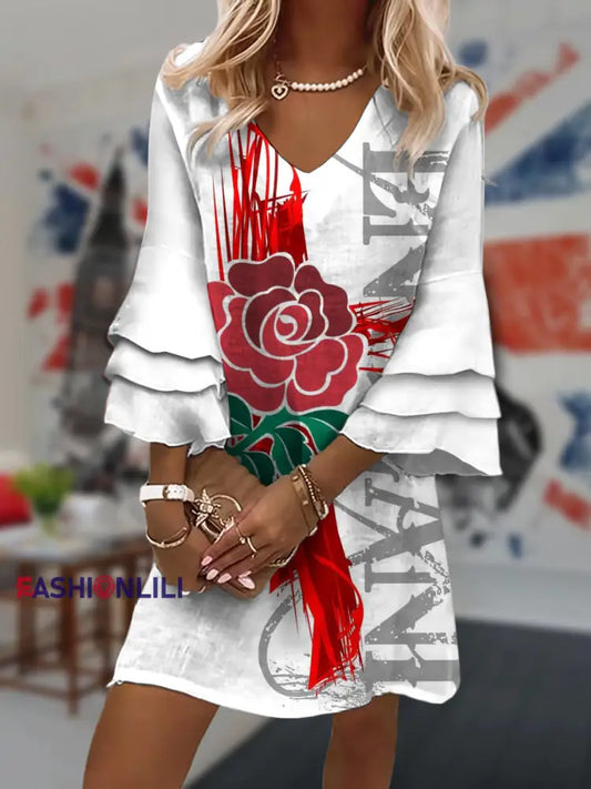 Women’s England Floral Abstract Print Casual Mini Dress White / S