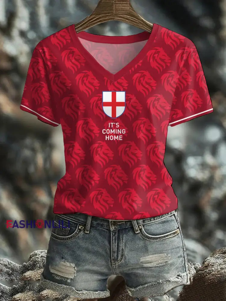 Women’s England Lions Football Lover Printed T-shirt Red / S