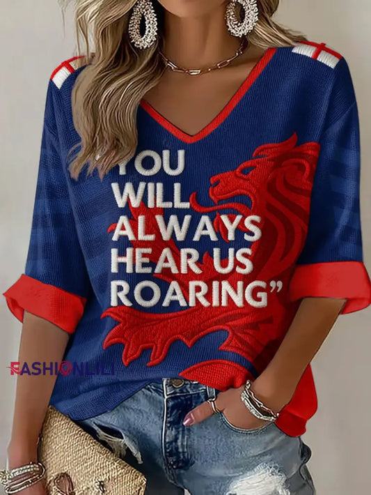 Women’s England Lions Football Lover Printed Waffle T-shirt Navy Blue / S