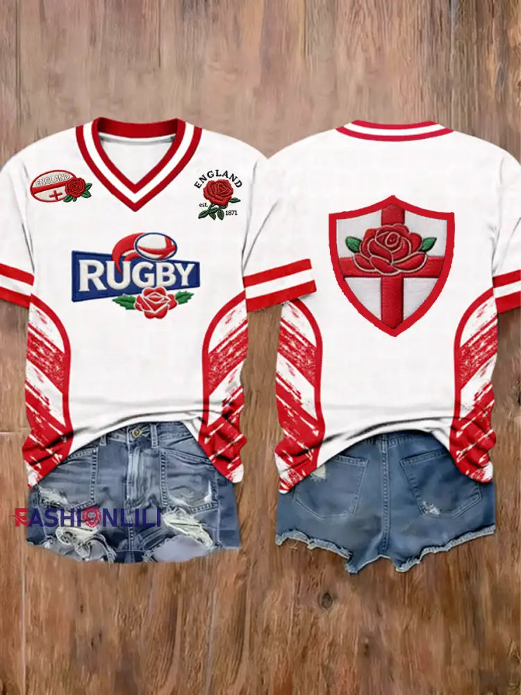 Women’s England Rugby Lover Printed short-sleeved T-shirt As picture / S