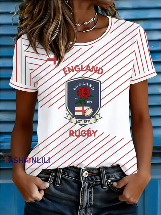 Women’s England Rugby Lover Printed short-sleeved T-shirt As picture / S